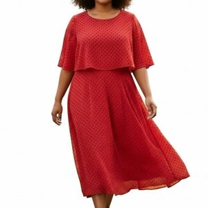 Danny & Nicole Midi Cape Dress Size 22W Red Black Polka Dot Back Zip Lined